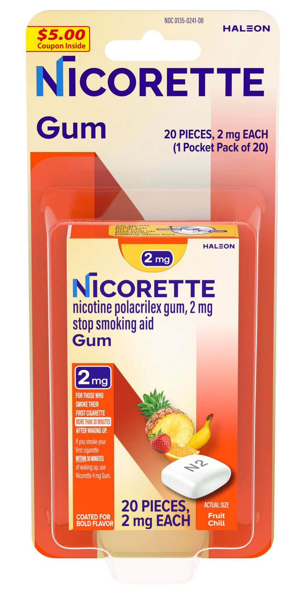 Nicorette Stop Smoking Aid Gum Pocket pack 2 mg, Fruit Chill (20 ct)