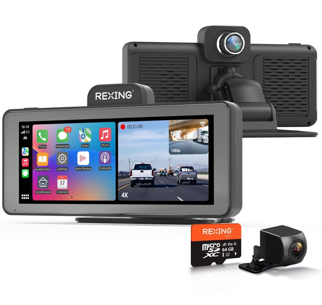 Rexing 4K+1080p Dash Cam With Carplay, Black