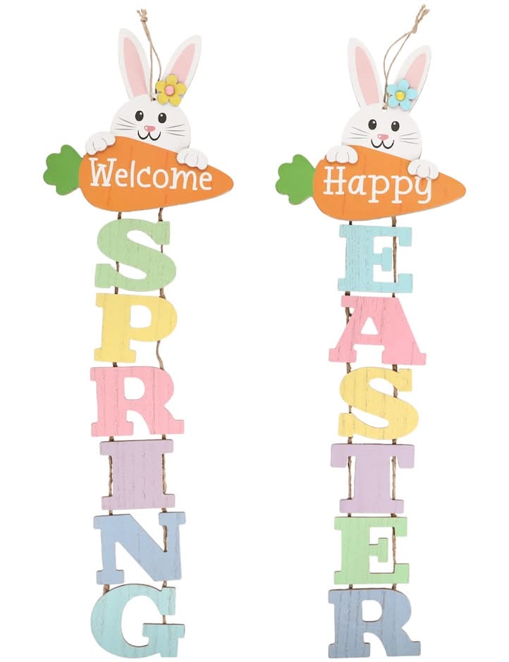 Whimsical Vertical Easter and Spring Wall Signs, 27x8.2 in.