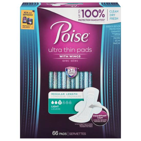 Poise Ultra Thin Regular Length Postpartum Incontinence Pads (66 ct)