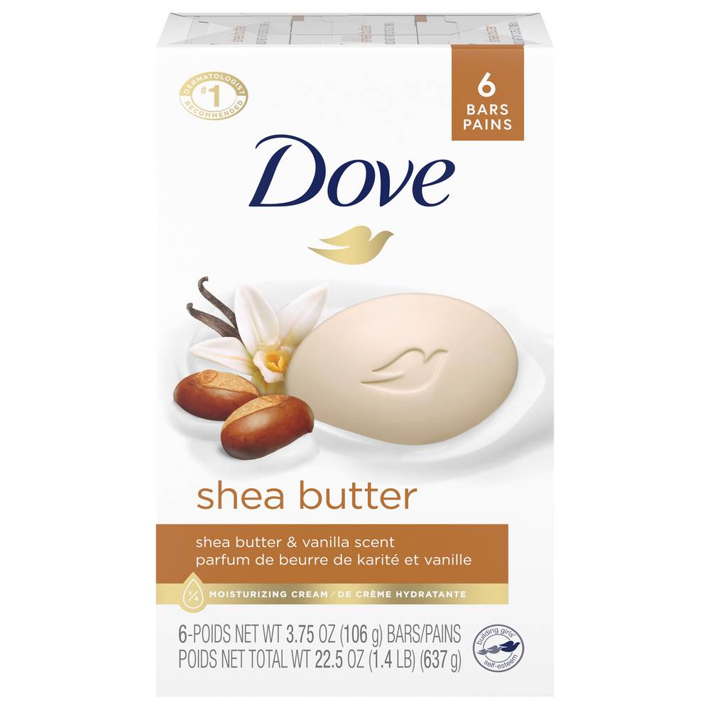 Dove Beauty Bar Soaps, Shea Butter-Vanilla (6 ct)