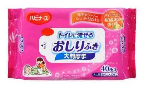 ハビナーストイレに流せるおしりふき大判厚手４０枚:4902508116015