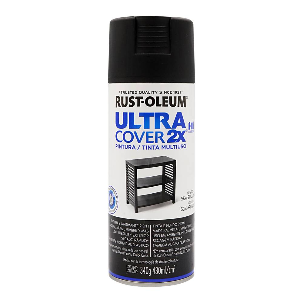Rust-oleum pintura ultra cover 2x negro semi brillante (aerosol 340 g)
