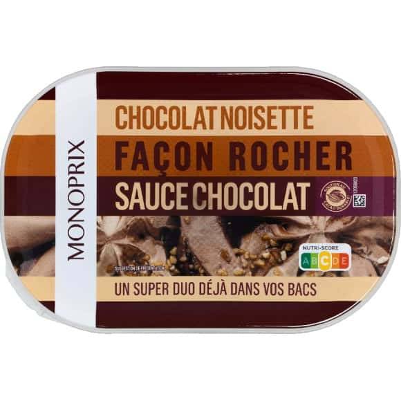 Monoprix Glace Chocolat Noisette Facon Rocher, Sauce Chocolat Le Bac De 505G