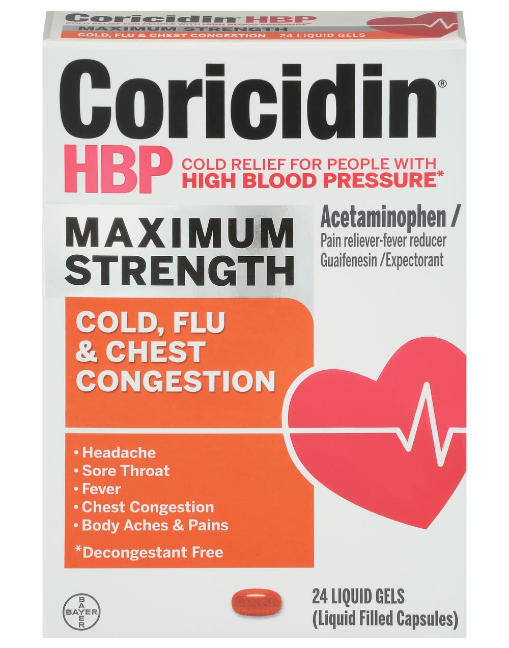 Coricidin Hbp Maximum Strength Cold Cough & Flu Liquid Gels (24 ct)