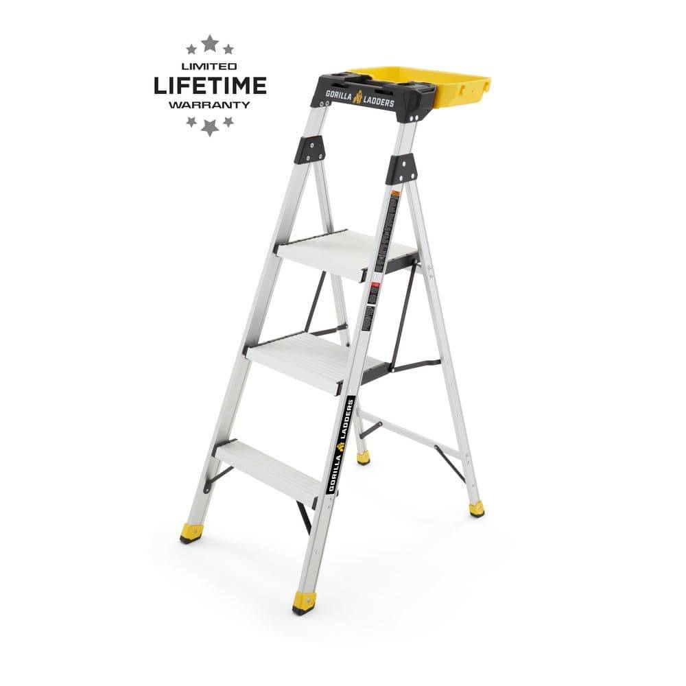 Gorilla Ladders 4 .5 Ft. Aluminum Dual Platform Step Ladder With Project Bucket ( 9 Ft. Reach ), 250 Lbs. Capacity Type I Duty Rating