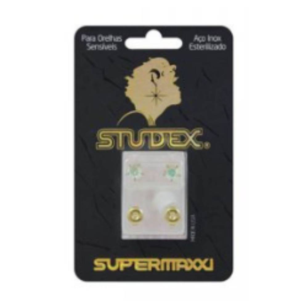 Studex brinco dourado pedra cristal espelhado supermaxxi (1 par)