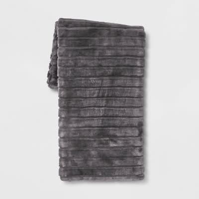 Threshold Textured Faux Fur Reversible Throw Blanket, Gray