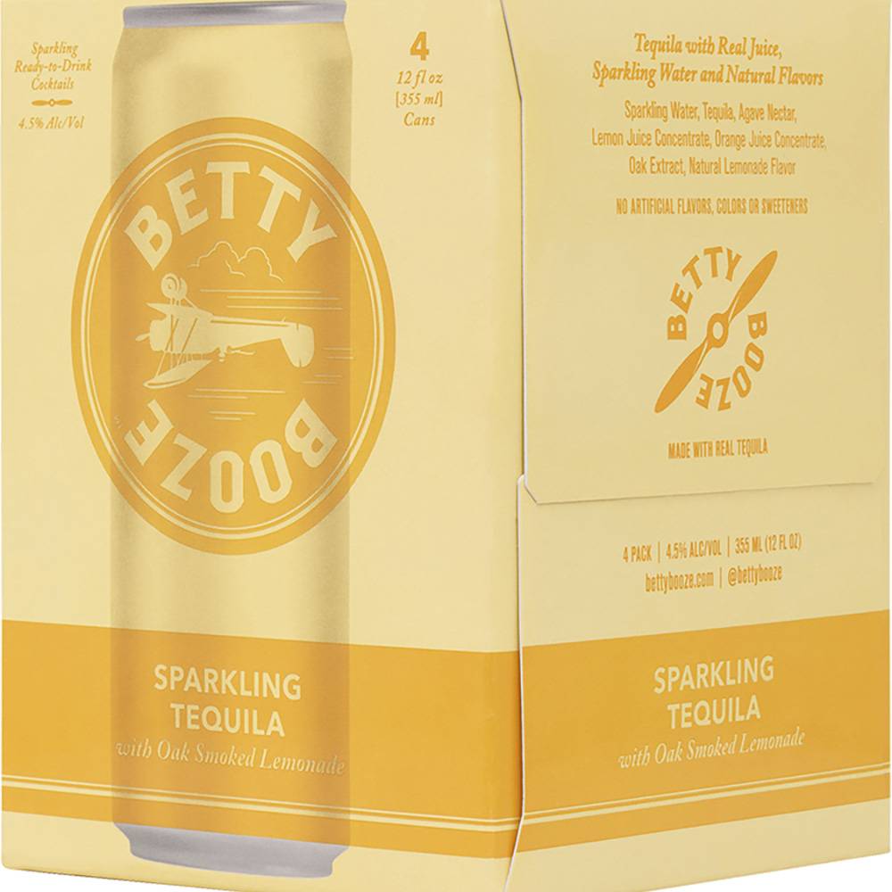 Betty Booze Oak Smoked Lemonade Sparkling Tequila (4 pack, 12 fl oz)