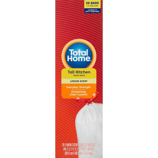 Total Home Drawstring Tall Kitchen Trash Bags, Odor Control, 20 ct