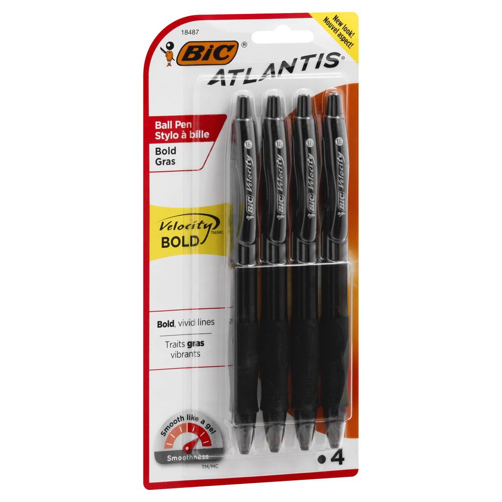 BiC Atlantis Velocity Bold Black Ink Ball-Point Pens