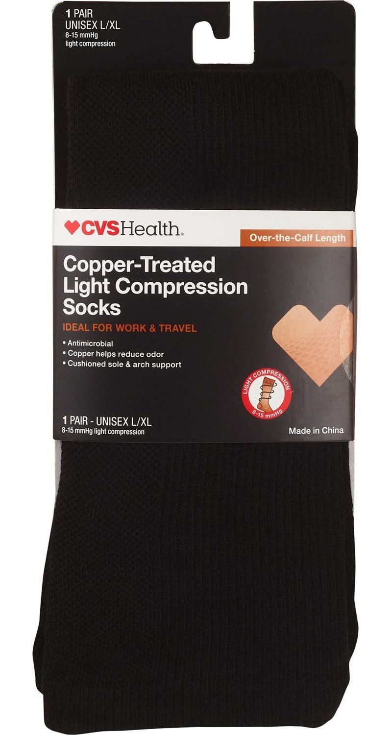 CVS Health Copper Treated Light Compression Socks, L/XL, Black