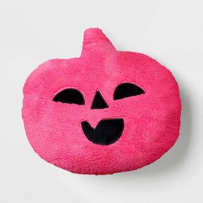 Pumpkin Shaped Faux Shearling Halloween Throw Pillow Pink - Hyde & EEK! Boutique™: Indoor Oval Cushion, Recycled Polyester Fill