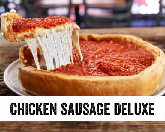 Chicken Sausage Deluxe Deep Dish Pizza