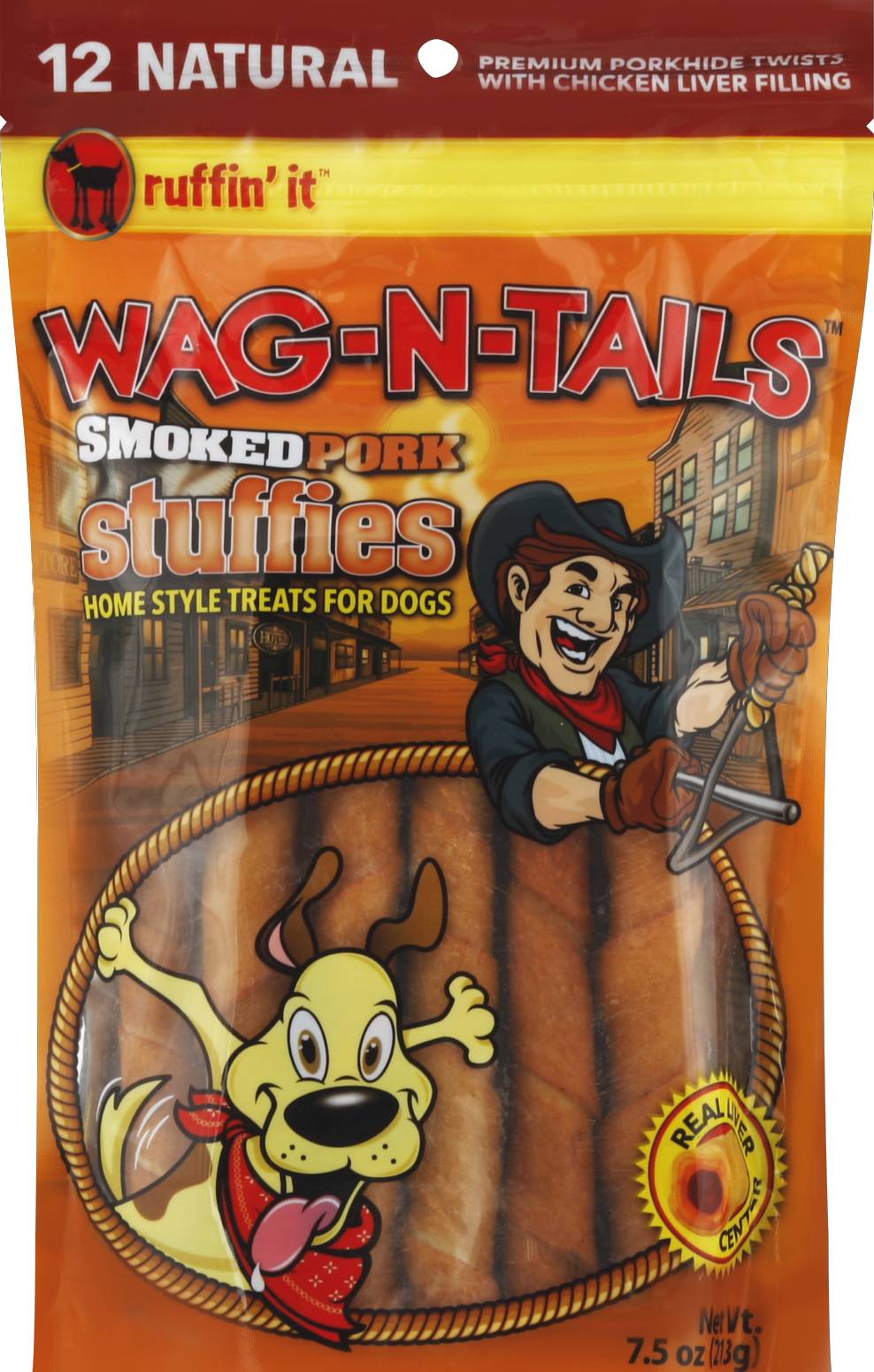 Ruffin' It Wag-N-Tails Smoked Pork Stuffies Dog Treats (7.5 oz)