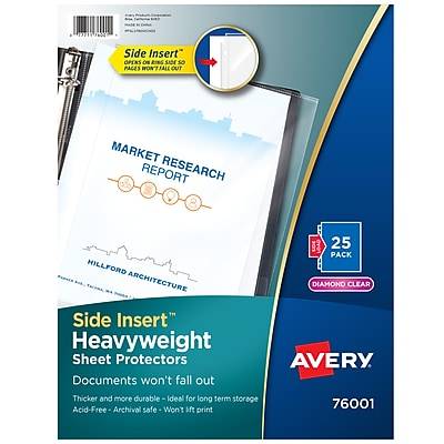 Avery Side Insert Sheet Protectors, Heavyweight, 8-1/2 x 11, Diamond Clear, 25/Pack (15935-CC/76001)