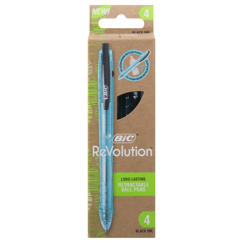 BiC Revolution Retractable Ball Pens, Black Ink (4 ct)