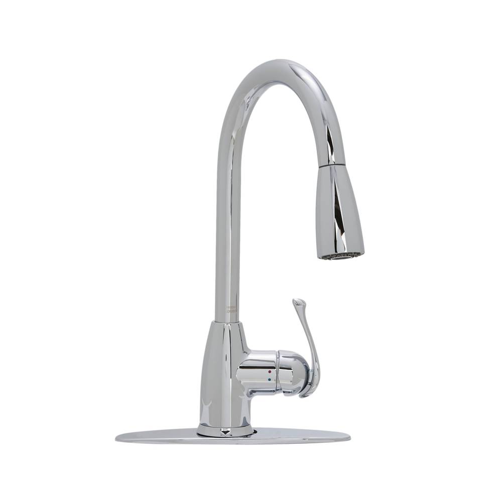 Project Source Tucker Chrome Single Handle Pull-down Kitchen Faucet with Sprayer (Deck Plate Included) | 51-K814-PS-CP