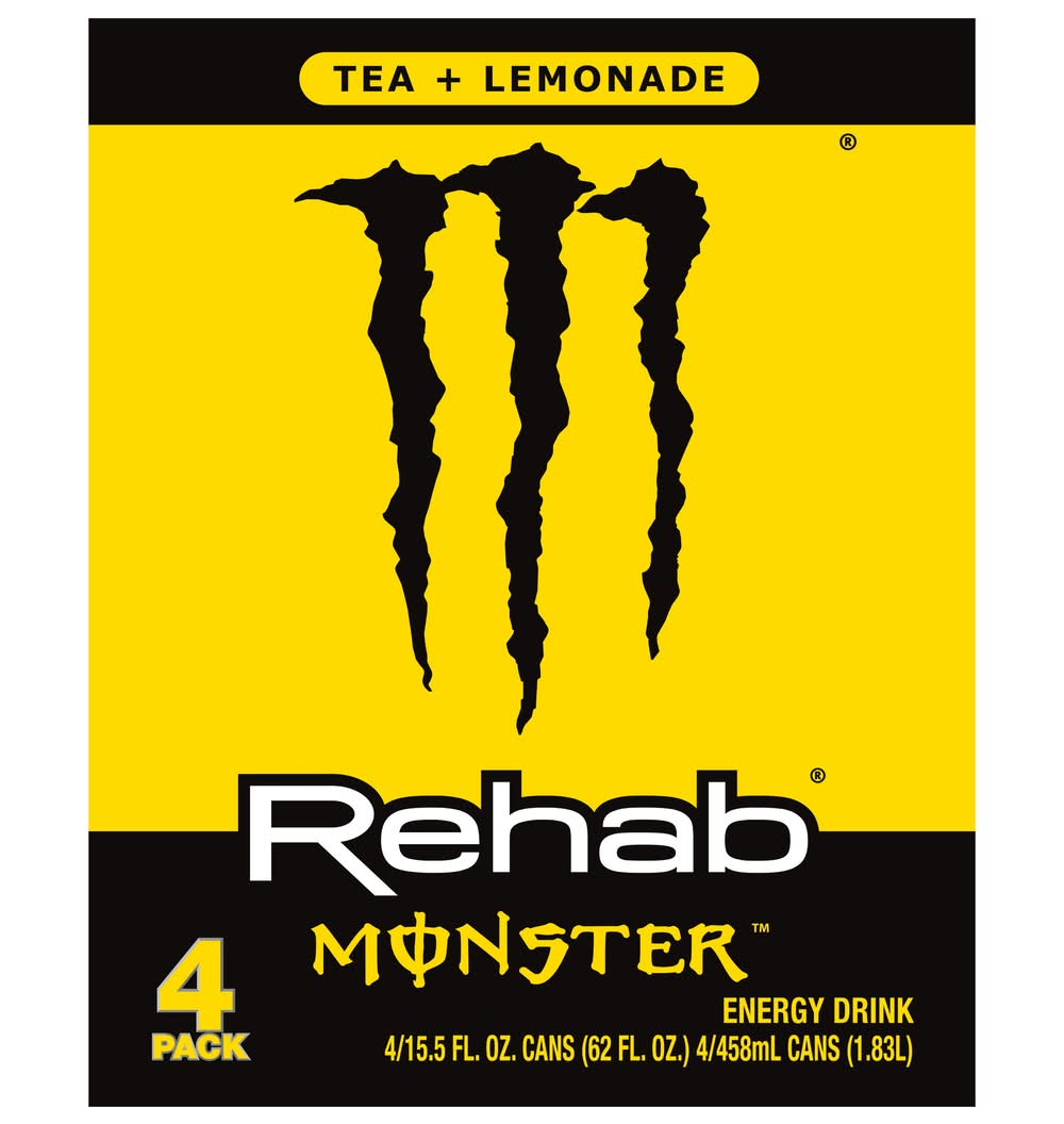 Monster Energy Rehab Energy Drink, Tea-Lemonade (4 x 15.5 fl oz)