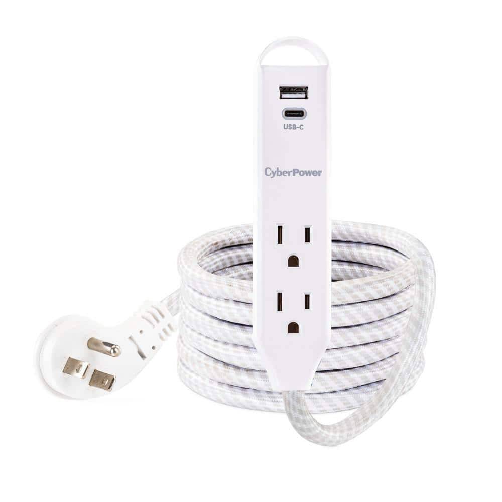 Cyberpower 6 Ft. 2-Outlet Surge Protector, Usb-A 2.4 Amp, Usb-C 15-Watt, 400 Joules Braid Cord