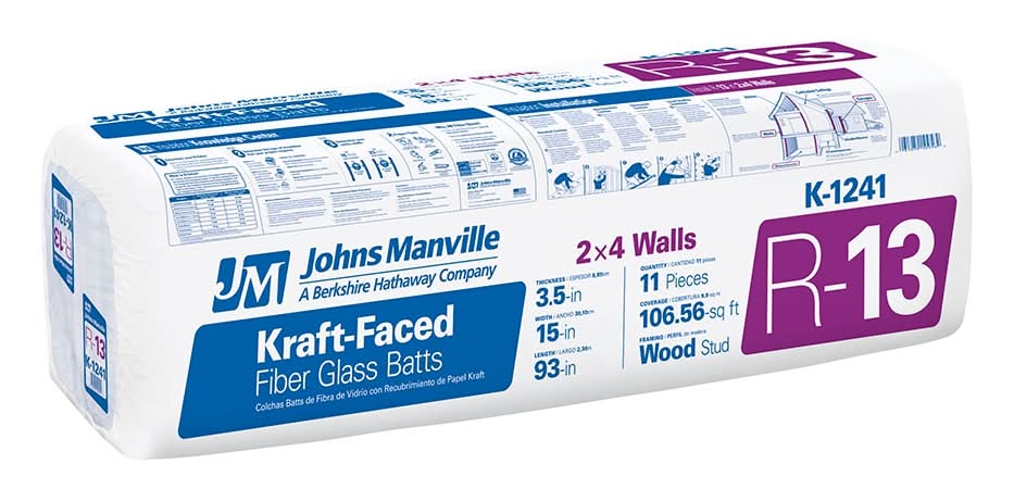 Johns Manville R- 13 Wall Kraft faced Fiberglass Batt Insulation 106.56-sq ft ( 15-in W x 93-in L)