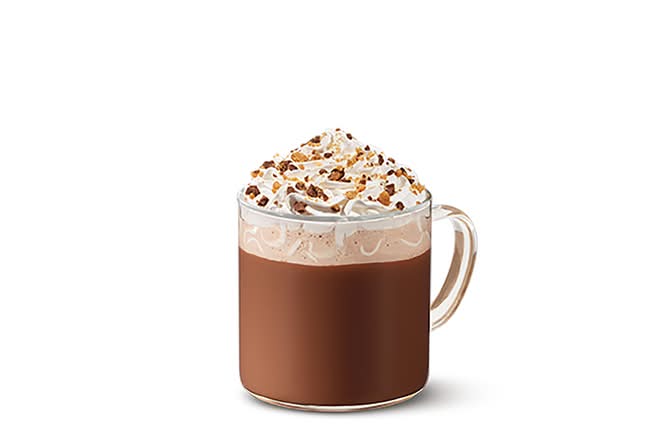 Peanut Butter Hot Chocolate topped with Reese's