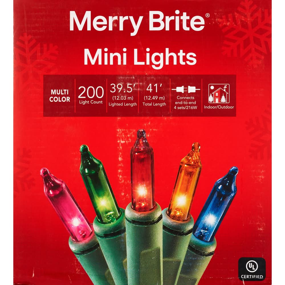 Merry Brite 200 Mini Lights, Multi  Color, 41 Ft