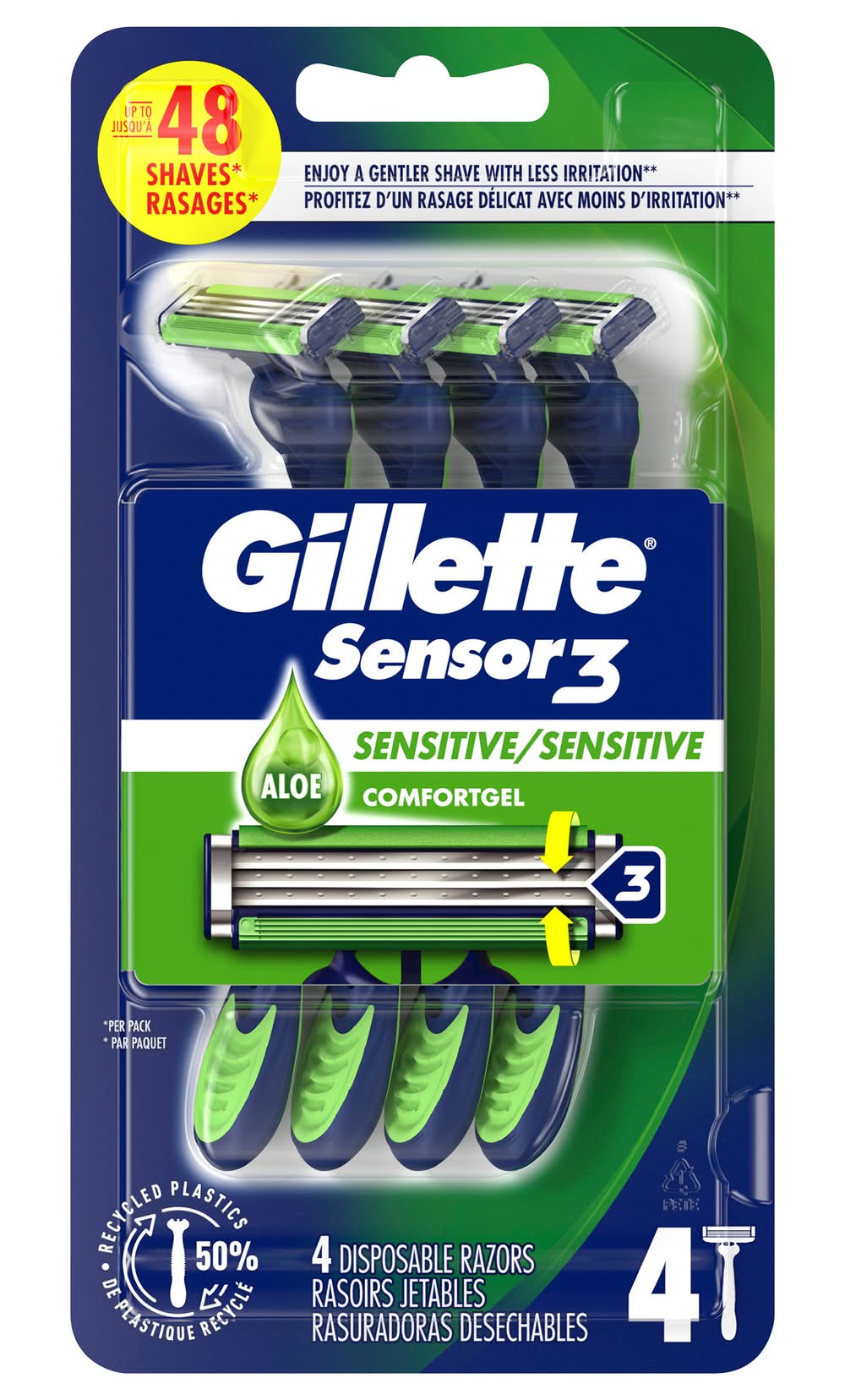 Gillette Sensor 3 Sensitive Disposable Razors, Men (4 ct)