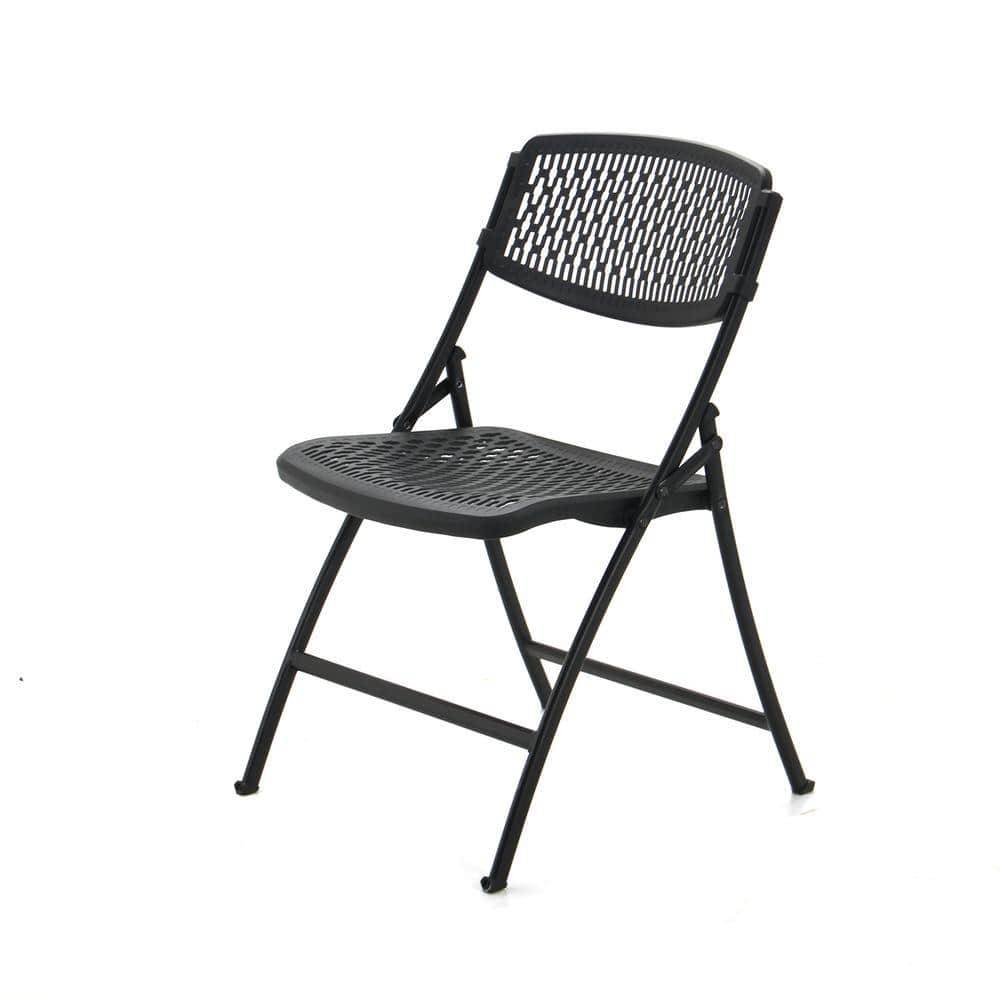 HDX Plastic Seat Folding Chair, Black