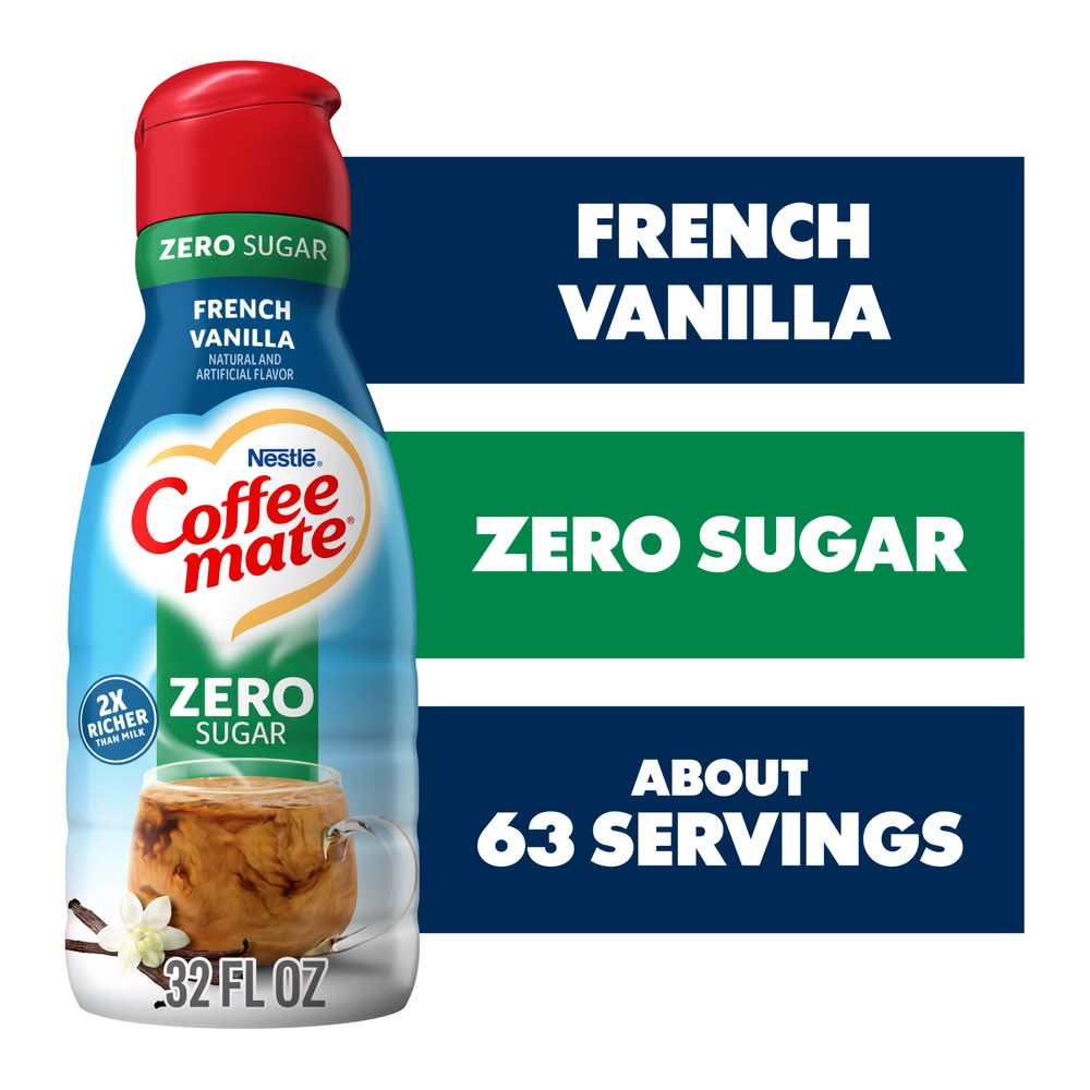 Coffee-Mate Zero Sugar Non Dairy Coffee Creamer, French Vanilla (32 fl oz)
