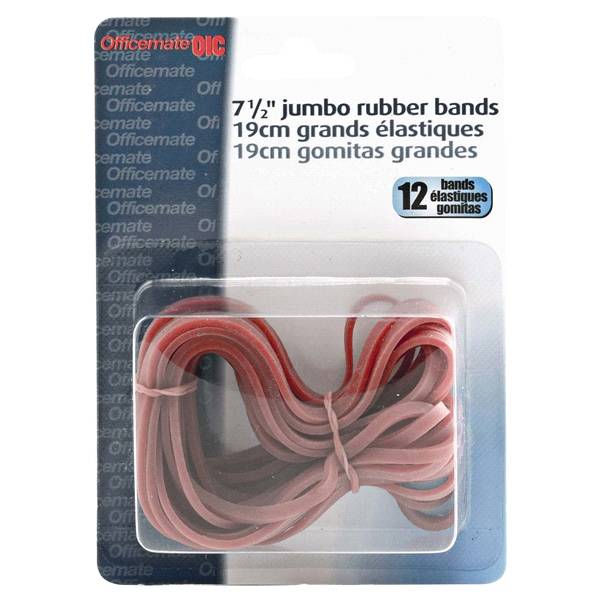 Officemate Rubber Bands, 7 1/2 Inch Jumbo Size, Red, Pack of 12