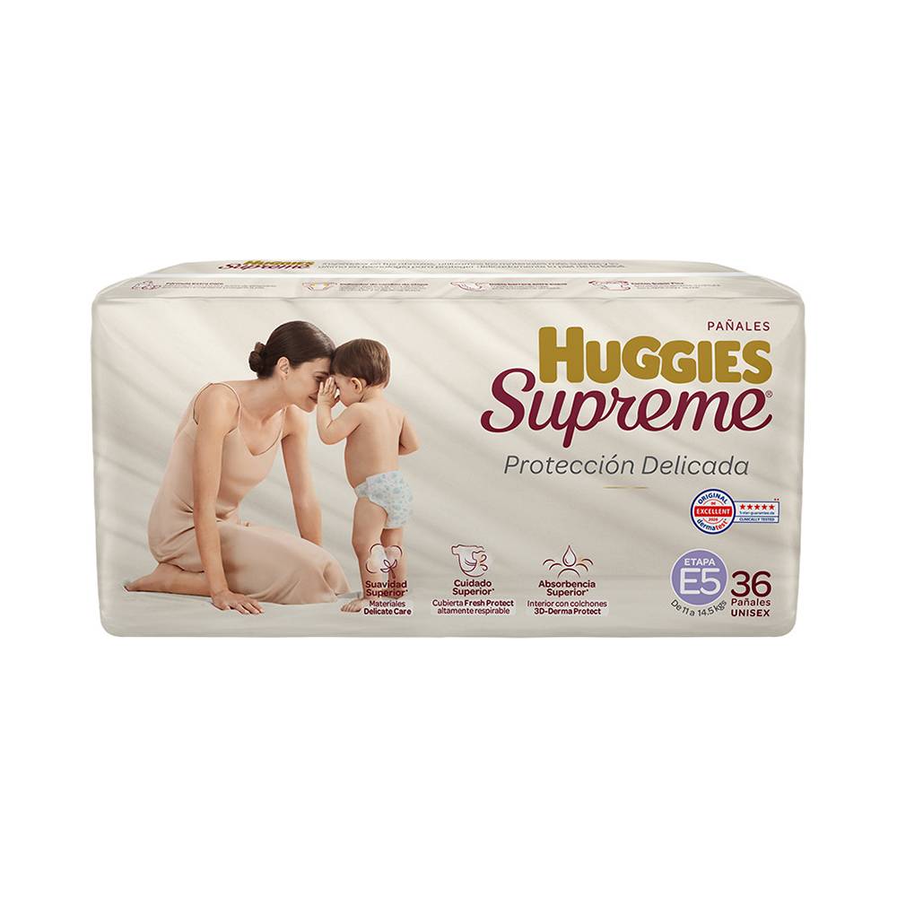 Huggies Supreme · Pañales protección delicada supreme, unisex, Etapa 5 (36 un)