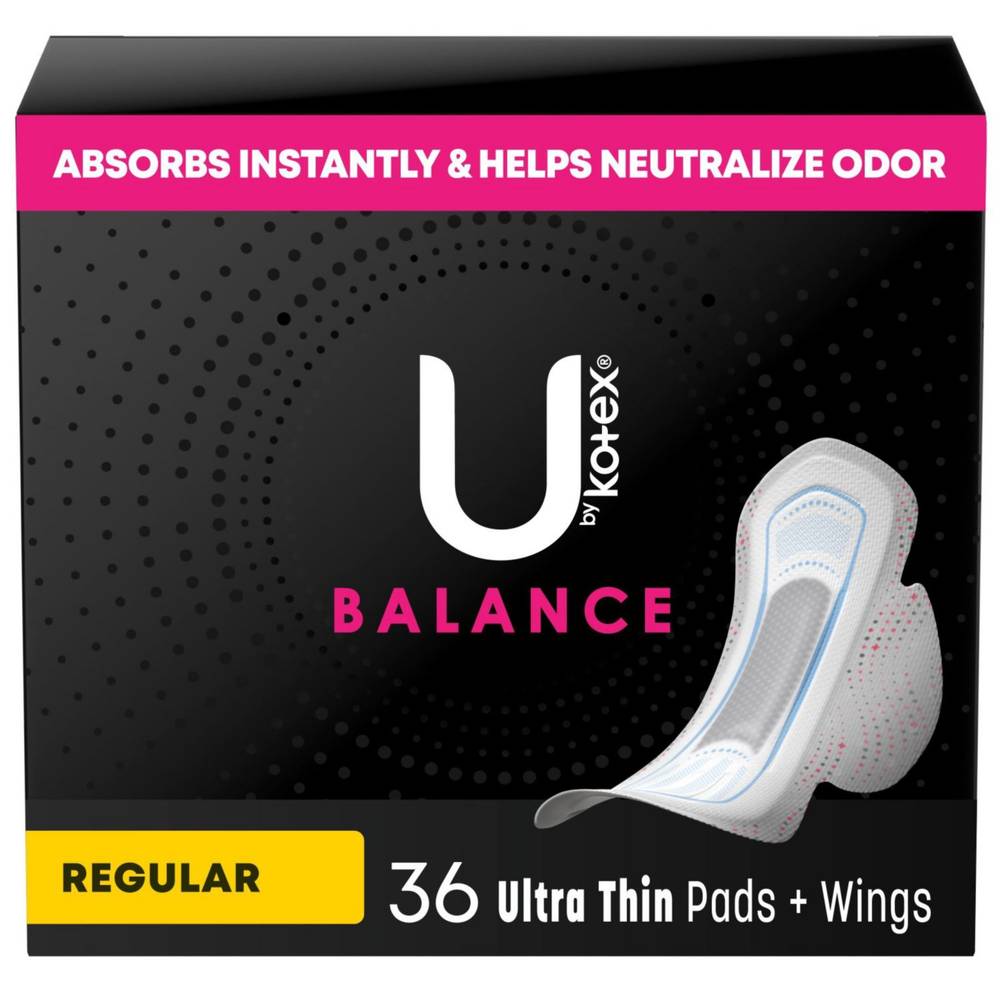 U By Kotex Cleanwear Ultra Thin Pads With Wings, Regular, Fragrance-Free, 34 Count