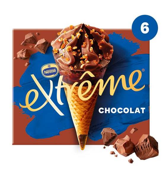 Nestlé extrême glace cône chocolat pépites nougatine (6 pcs)