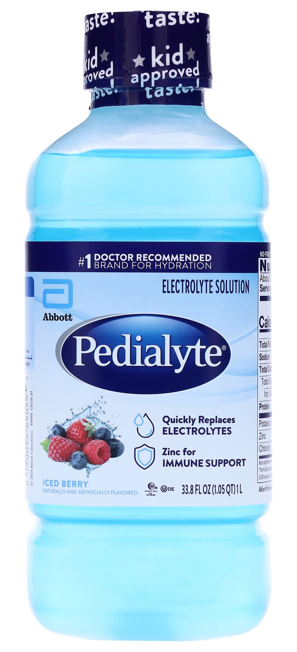 Pedialyte Fast Hydration Electrolyte Drink, Iced Berry (33.8 fl oz)