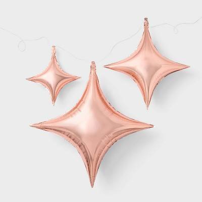 Spritz Quadrangle Star Shaped Foil Balloons, Rose Gold (3 ct)