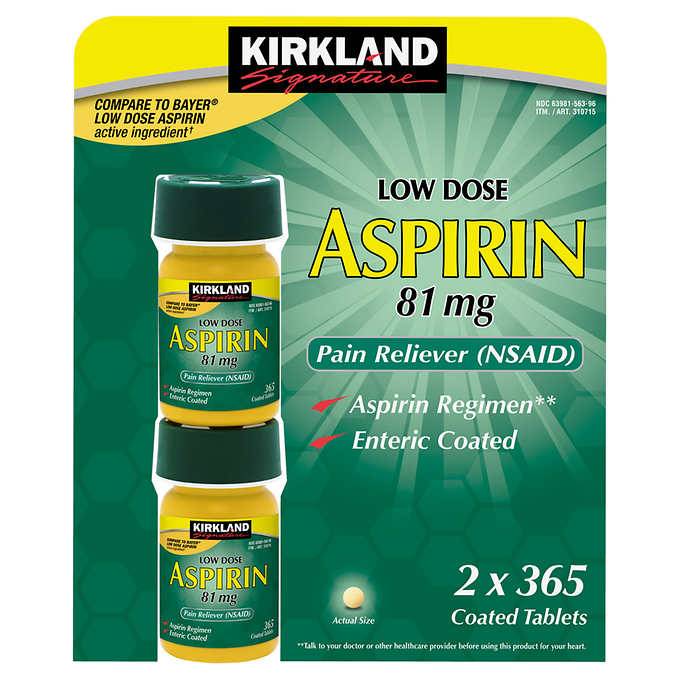 Kirkland Signature Low Dose Aspirin Bottles 81 mg Tablets (1 lbs, 2 ct)