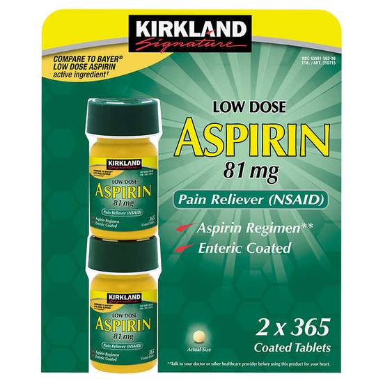 Kirkland Signature Low Dose Aspirin 81 mg Tablets (2 x 365 ct)