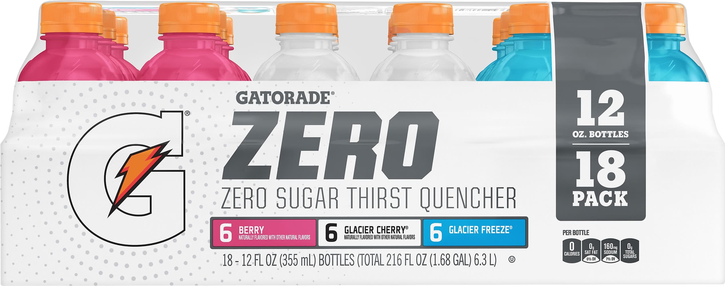Gatorade Zero Sugar Thirst Quencher Sports Drink, Berry-Glacier Cherry-Glacier Freeze (18 x 12 fl oz)