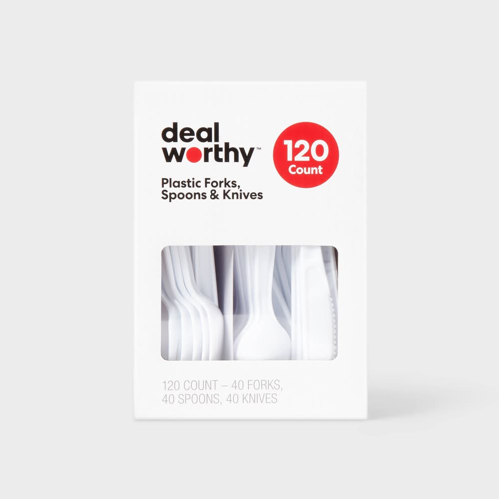 Dealworthy Disposable Plastic Forks Spoons & Knives (120 ct)