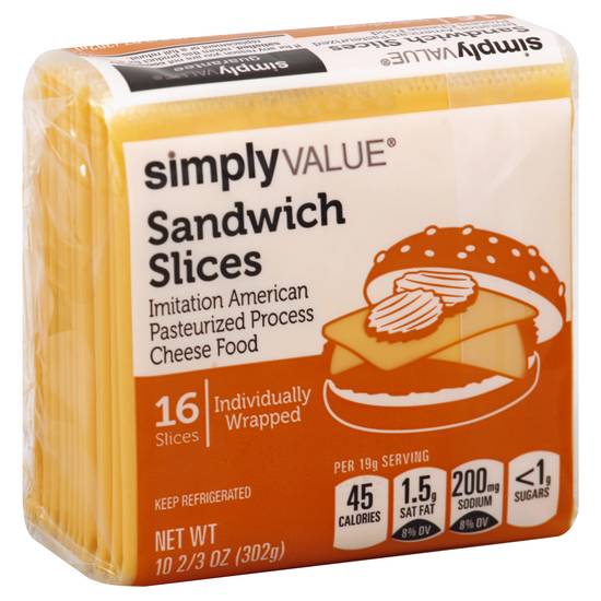 Simply Value Sandwich Slices Imitation American Cheese Food (16 ct)