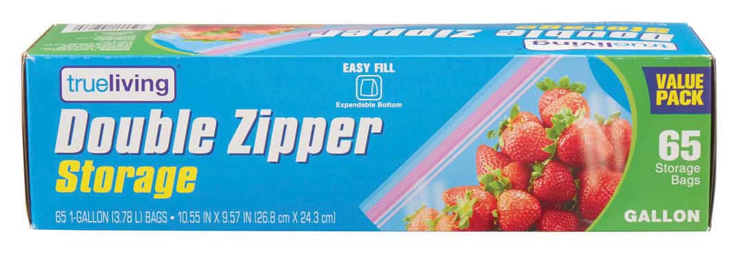 Trueliving Double Zipper Storage Bags Value Pack Gallon Size 65 Ct