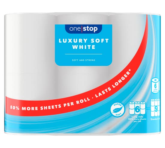 One Stop White, Luxury Soft & Strong Long Rolls (6 pack)