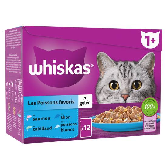 Whiskas - Pâtée pour chat adulte en gelée (saumon - thon - cablillaud - poissions blancs)