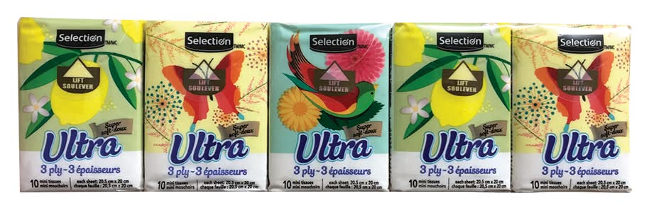 Selection ultra mini mouchoirs de poche à 3 épaisseurs (5 pièces)