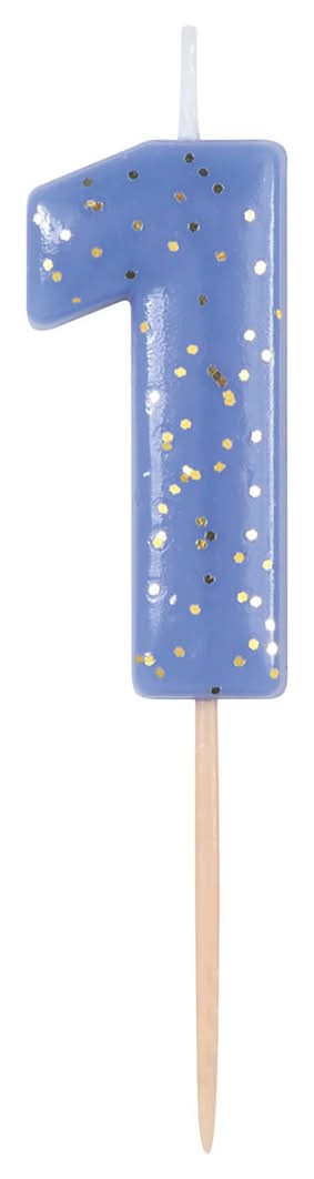 3-2-1 Party Mini Glitter Number 1 Birthday Candle, Gold-Pastel