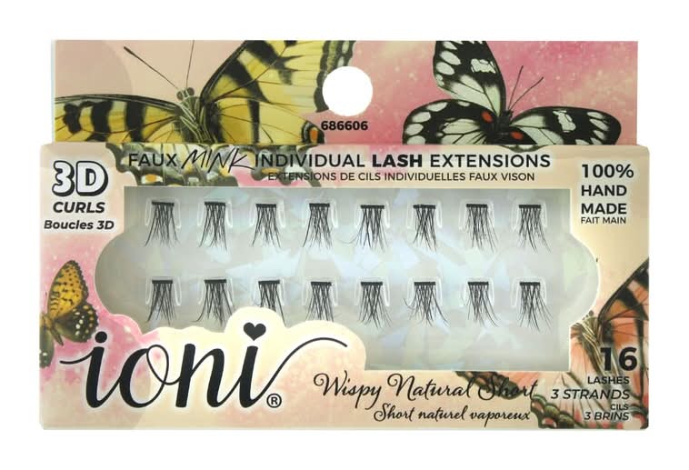 Ioni 3D Curls Faux Mink Wispy Natural Short Individual Lash Extensions, Black (16 ct)