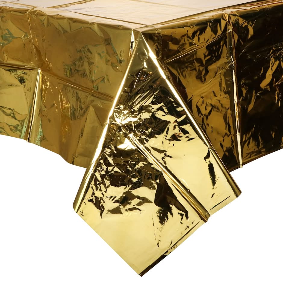 Metallic Plastic Table Covers, 54x108 in, Gold