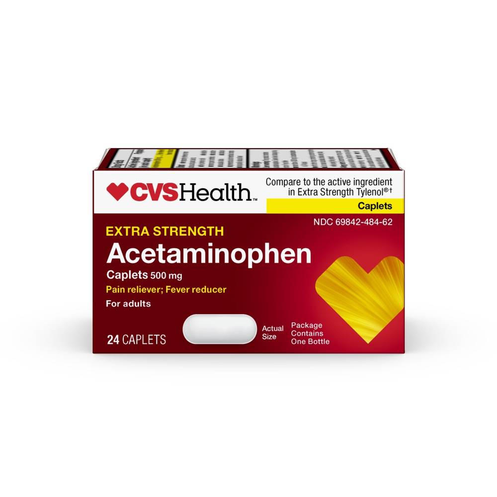 Cvs Health Extra Strength Acetaminophen Pain Reliever & Fever Reducer 500 Mg Caplets, 24 Ct