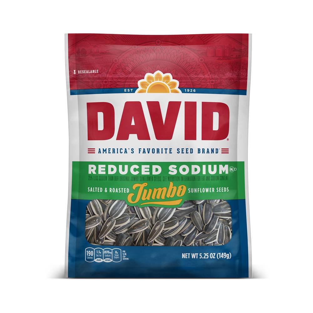 David Reduced Sodium Jumbo Sunflower Seeds, Salted-Roasted (5.25 oz)